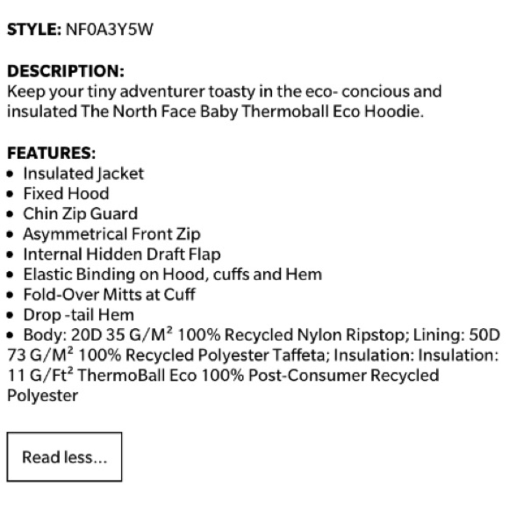NORTH FACE*Baby Thermoball Eco Jacket**3-6 mo. $90 - Picture 2 of 2